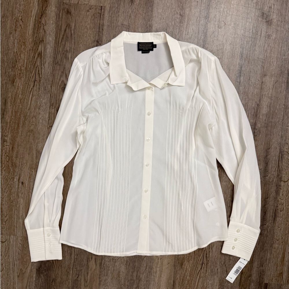 Pendleton • 100% Silk Pintuck Ivory Button Front … - image 2